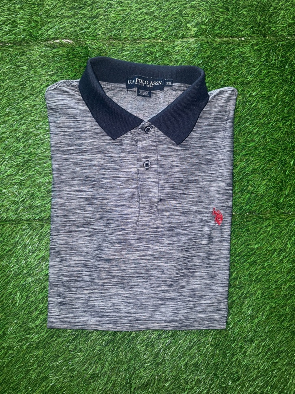 U.S. Polo Assn. Heather Gray Polo with Navy Collar and Red Logo XXL